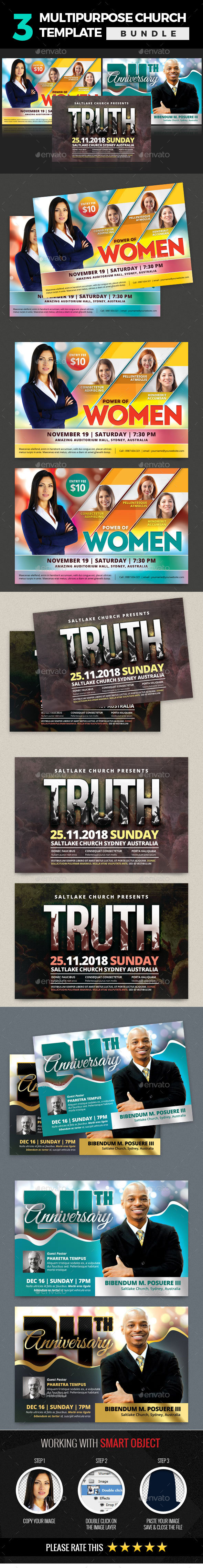 3 In 1 Multipurpose Church Template Bundle - Church Flyers