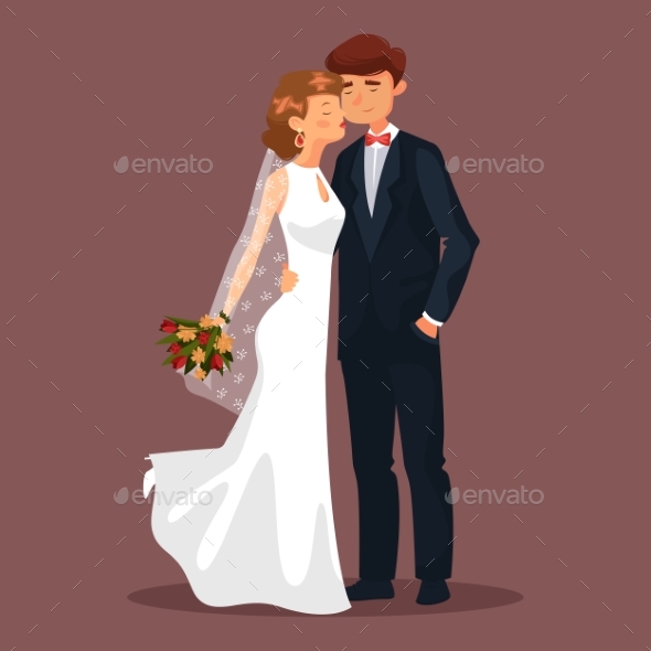 Husband and Wife, Man and Woman Couple at Wedding - People Characters