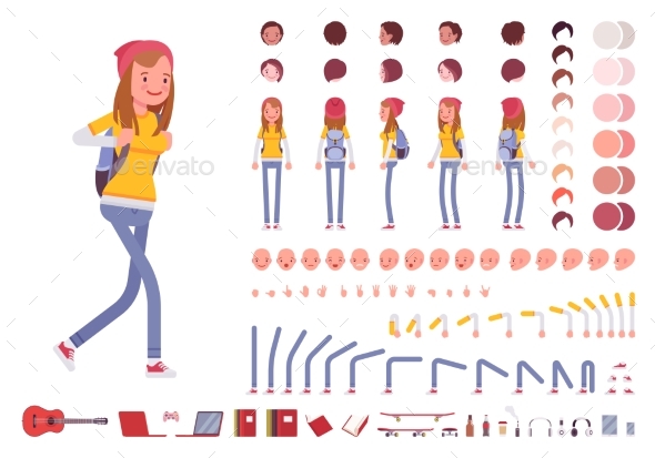 Teenager Girl Character Creation Set - People Characters