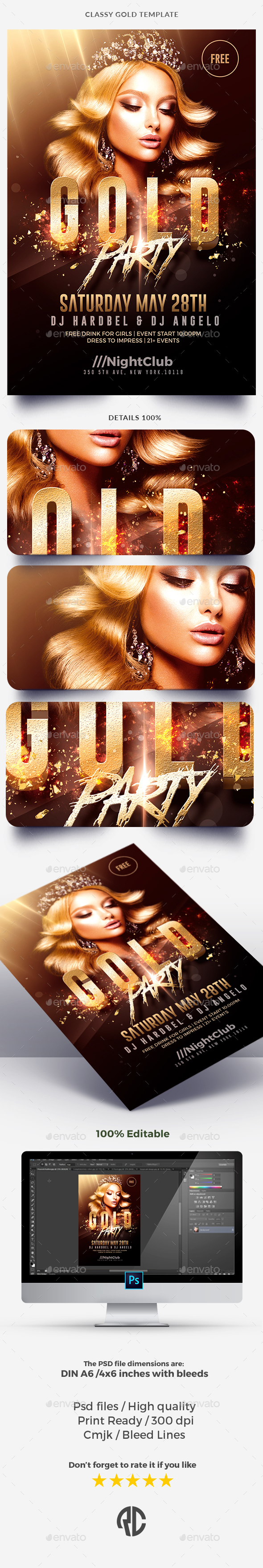 Classy Gold Party - Flyer Template - Clubs & Parties Events