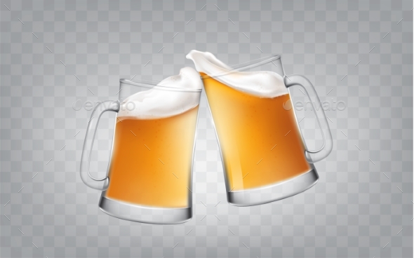 Realistic Style of Two Beer Glasses - Food Objects