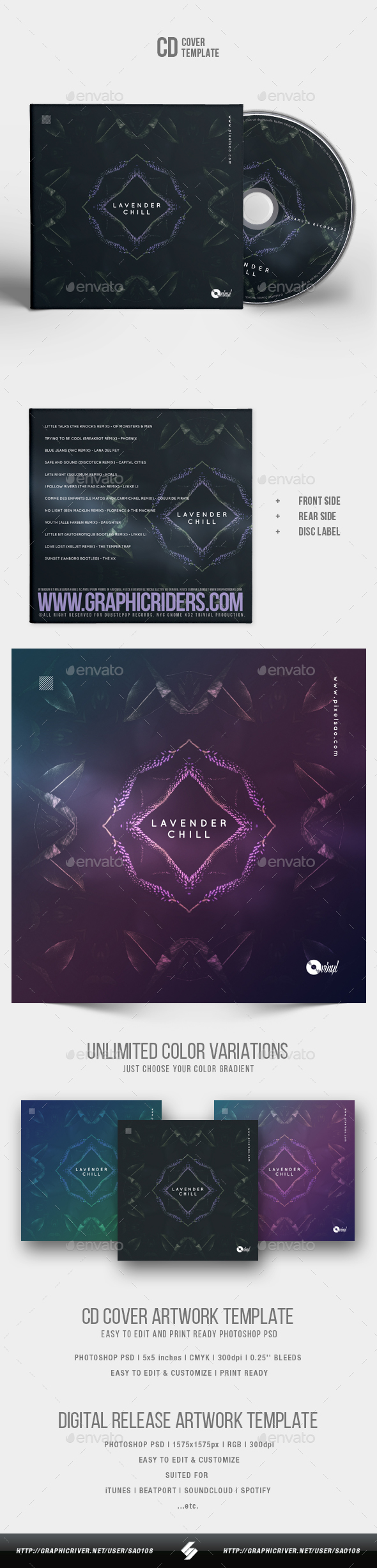 Lavender Chill - CD Cover Artwork Template - CD & DVD Artwork Print Templates