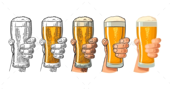 Man Hand Holding and Clinking Beer Glass - Food Objects