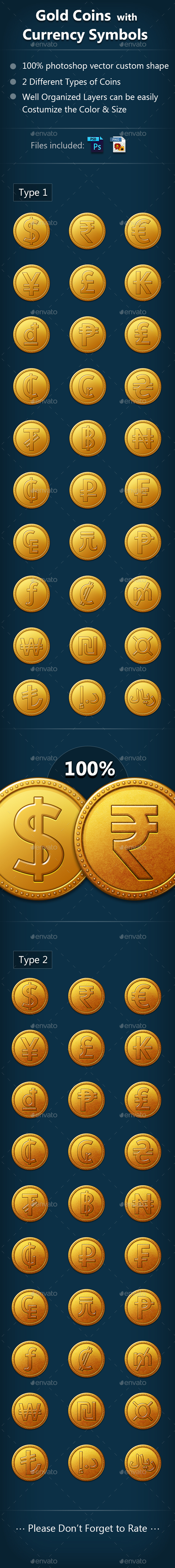 Gold Coin with Currency Symbols - Icons