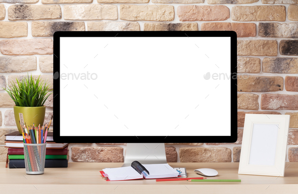 Office desk workplace with pc - Stock Photo - Images