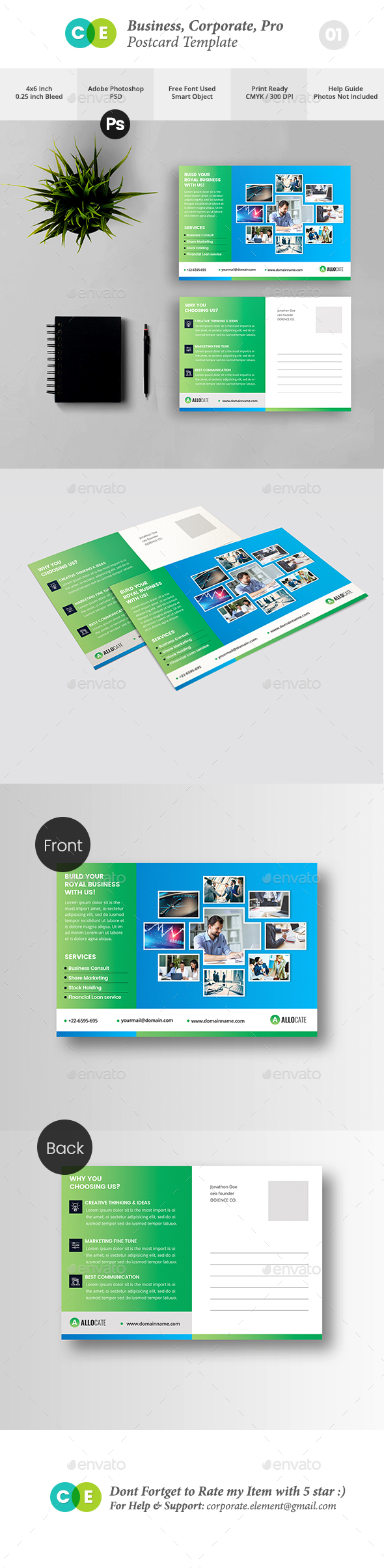 Clean Corporate Pro Postcard V01 - Cards & Invites Print Templates