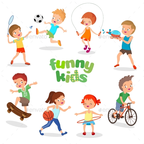 Uniformed Happy Kids Playing Sports. Active - People Characters