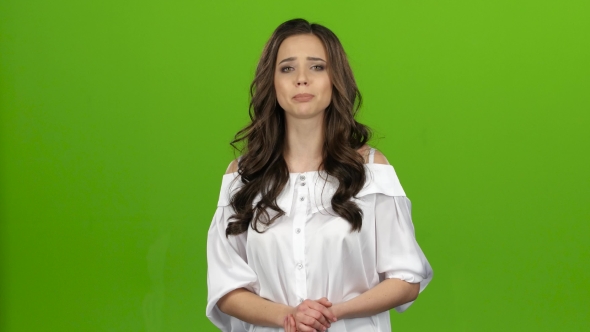 TV Presenter Is Reporting and Tells a Lot of Interesting News. Green Screen alt