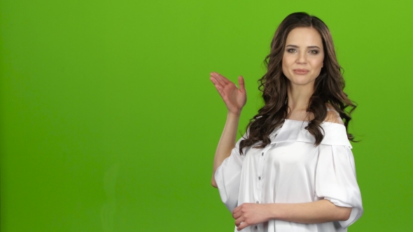 TV Presenter Tells Everyone About the Weather, She Is Smart and Beautiful. Green Screen alt