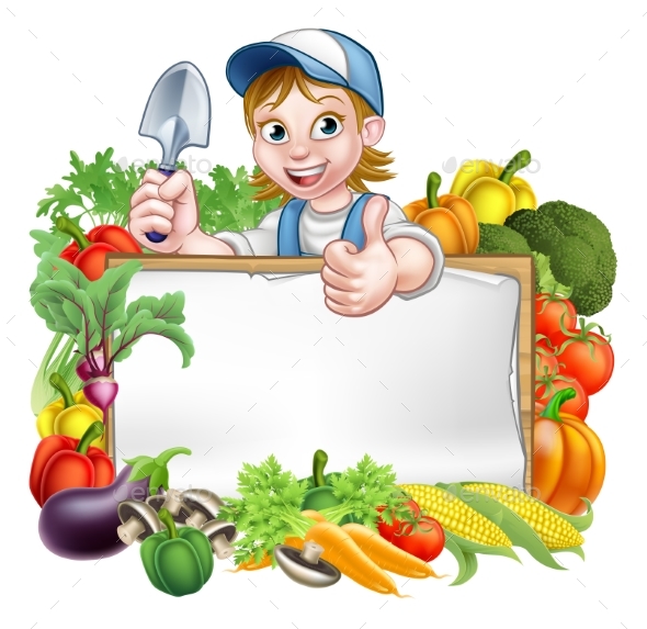 Woman Gardener Vegetables Sign - Miscellaneous Vectors