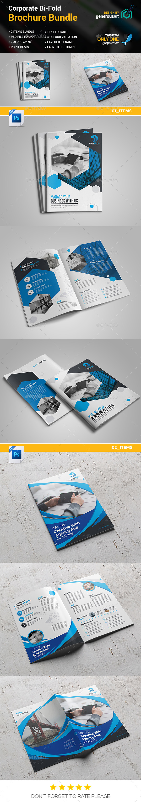 Business Bi-Fold Brochure Bundle 2 in 1 - Brochures Print Templates