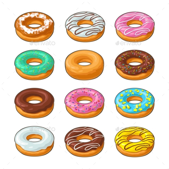 Donut with Different Icing Set - Man-made Objects Objects