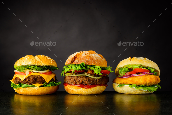 Cheeseburger, Burger and Chickenburger - Stock Photo - Images