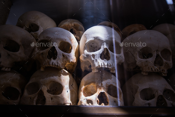 Human bones and skulls in tomb in Cambodia death fields - Stock Photo - Images