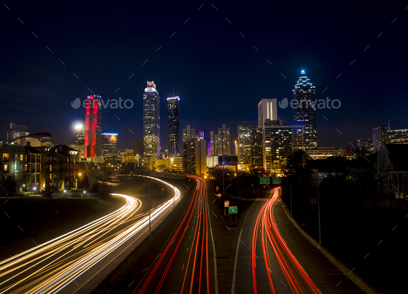 Traffic flowing into Atlanta at night Stock Photo by wollwerth | PhotoDune