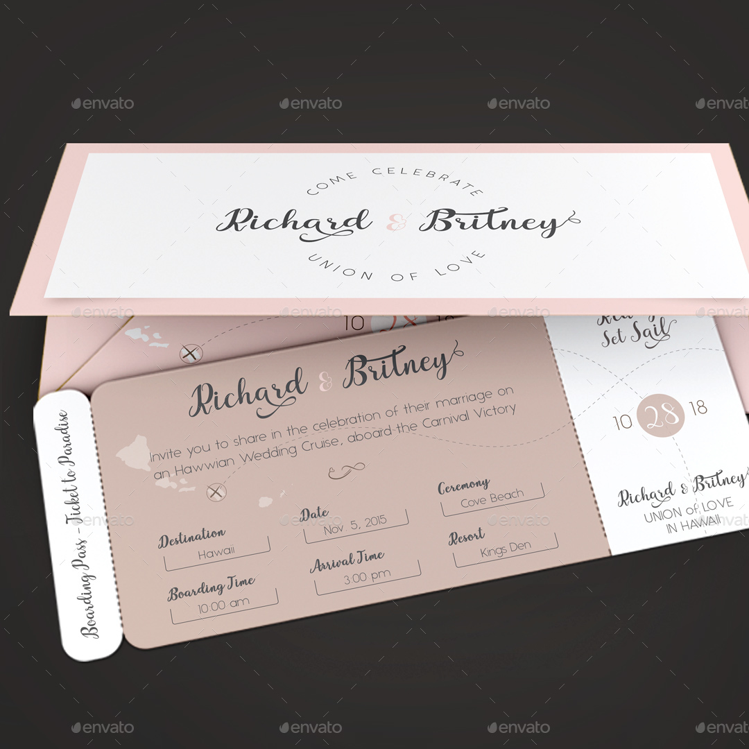 Pinky Wedding Boarding Pass Invitation Template by Godserv ...