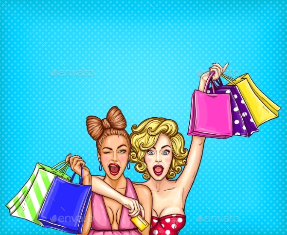 Pop Art Illustration of Two Young Women - People Characters