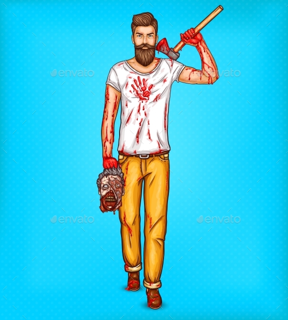 Pop Art Brutal Bearded Man - People Characters