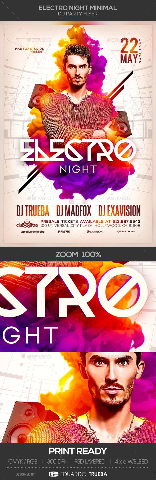 Electro Night EDM Minimal Dj Party Flyer - Clubs & Parties Events