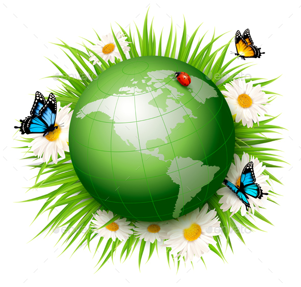 Green Globe and Grass with Flowers - Miscellaneous Conceptual