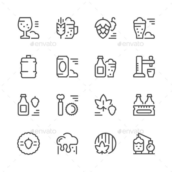 Set Line Icons of Beer - Man-made objects Objects