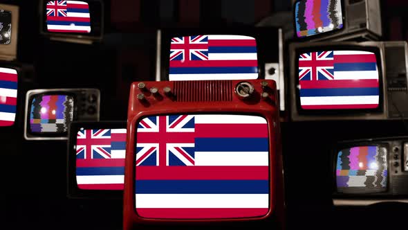 Flag of Hawaii on Retro TVs. 4K.