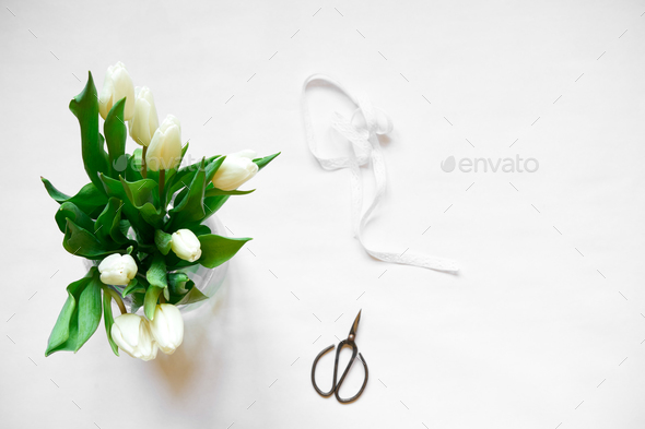Bouquet of white tulips and accessories Stock Photo by sianstock | PhotoDune