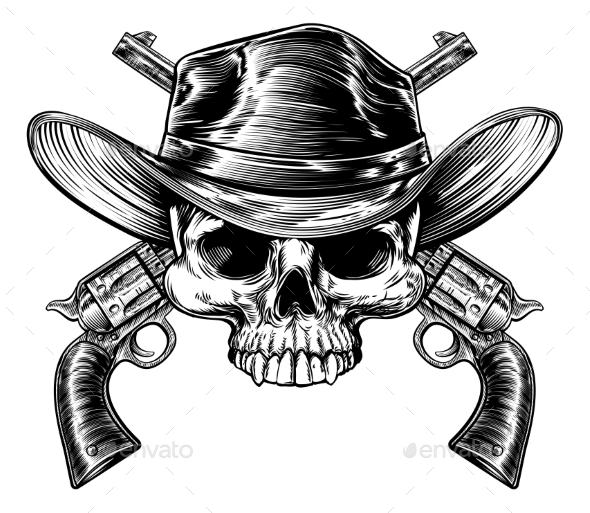 Skull Cowboy and Guns - Miscellaneous Vectors