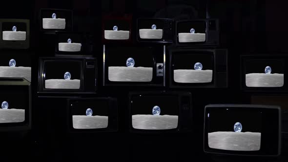 Earth Rise Seen From The Moon, on Vintage 80s Televisions. alt