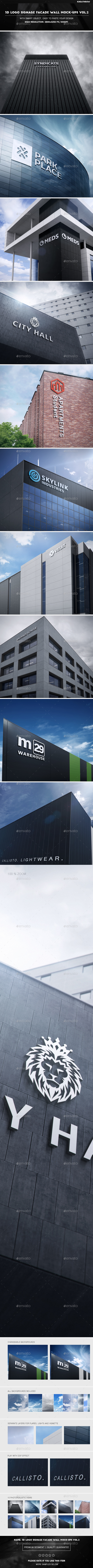 3D Logo Signage Facade Wall Mock-Ups Vol.2 - Logo Product Mock-Ups