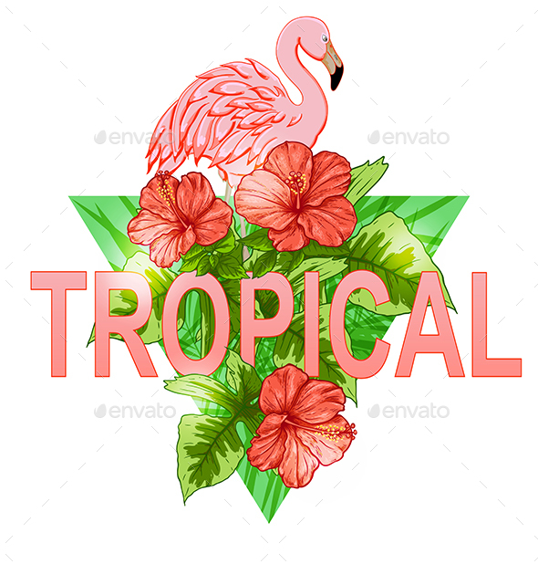 Tropical Banner with Flamingo - Animals Characters