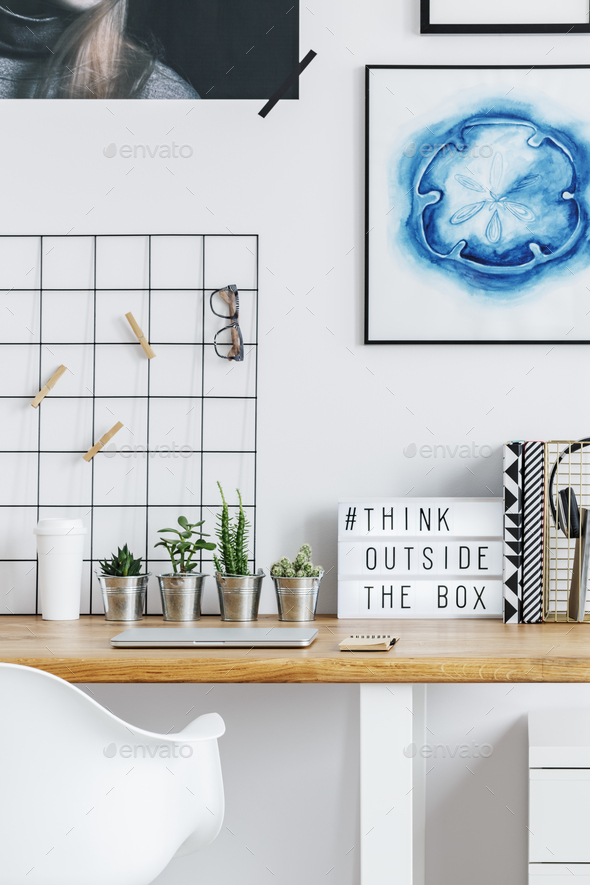 Desk in hipster home office Stock Photo by bialasiewicz