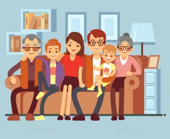 Family Sitting on Sofa - People Characters