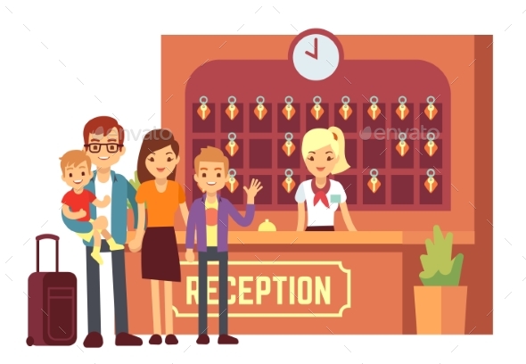 Hotel Reservation Concept with Young Family - People Characters