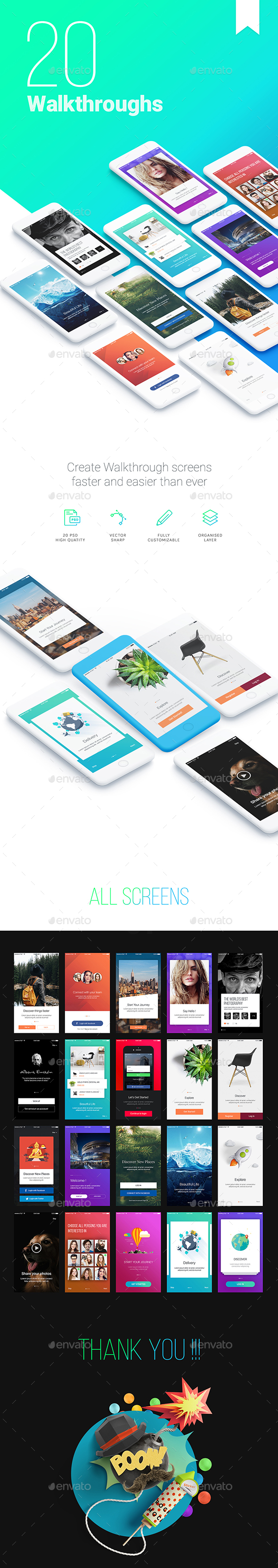 Walkthroughs - Mobile Template UI kit - User Interfaces Web Elements