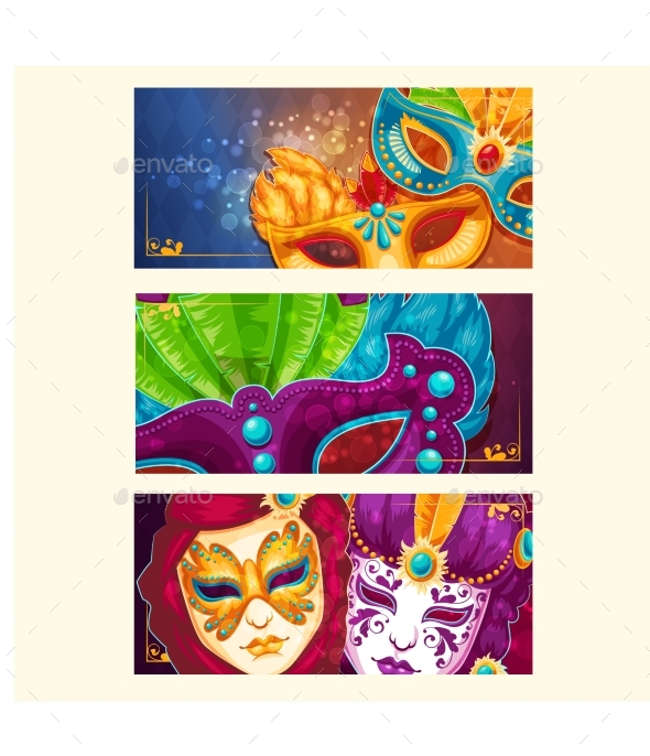 Collection of Cartoon Banners with Carnival Masks - Miscellaneous Seasons/Holidays