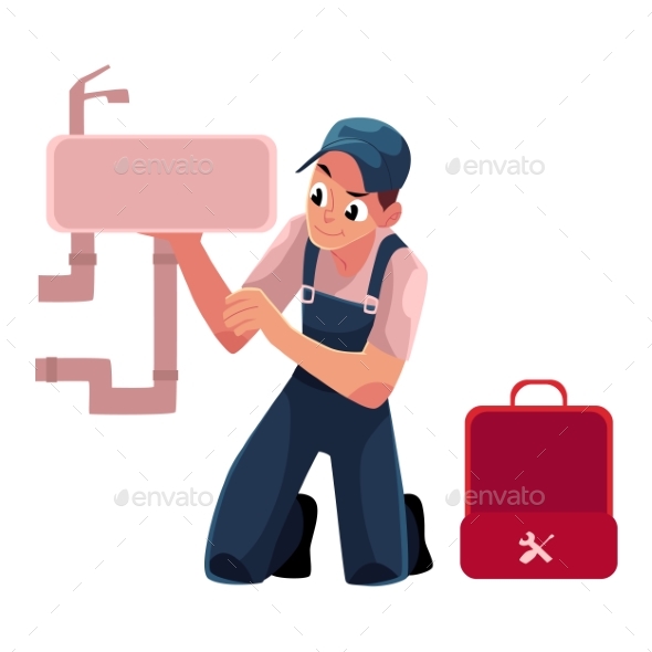 Plumbing Specialist Plumber Repairing Kitchen - People Characters