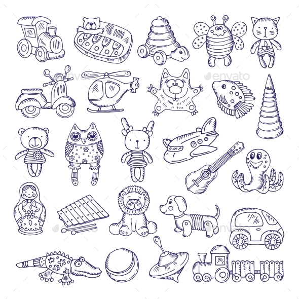 Drawing Vintage Collection of Toys - Man-made Objects Objects
