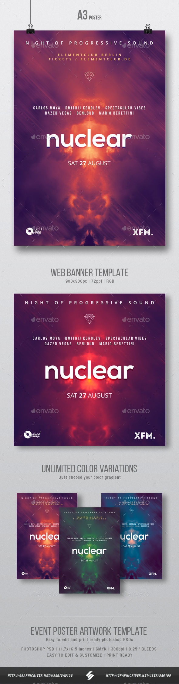 Nuclear - Minimal Party Flyer / Poster Template A3 - Clubs & Parties Events
