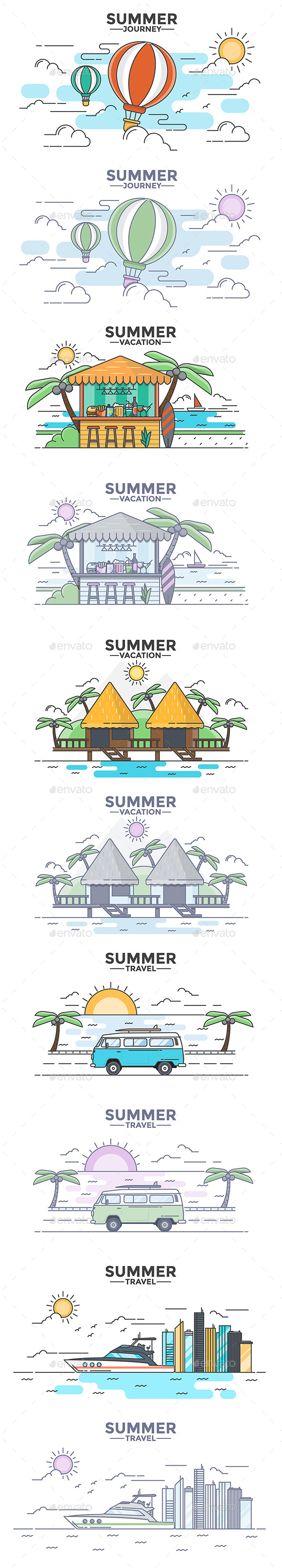Modern Flat Thin Line Design Summer Concepts - Travel Conceptual