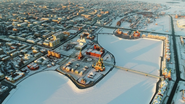 Aerial View of Yoshkar-Ola Skyline at Winter Sunny Day