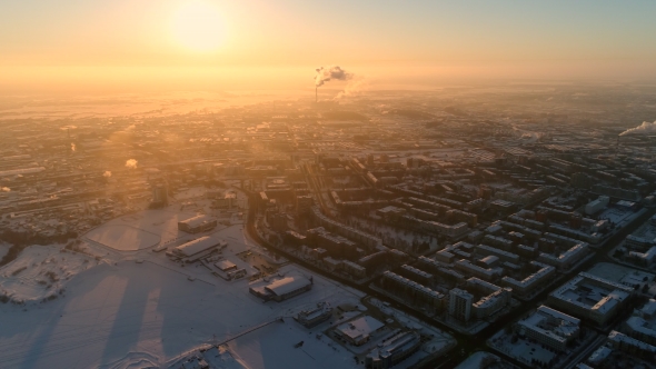 Industrial Areas and Residential Districts of Yoshkar-Ola in Winter. Aerial View