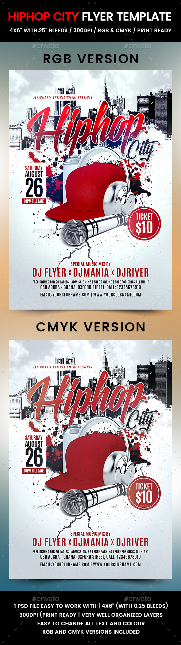 Hiphop City Flyer Template - Clubs & Parties Events