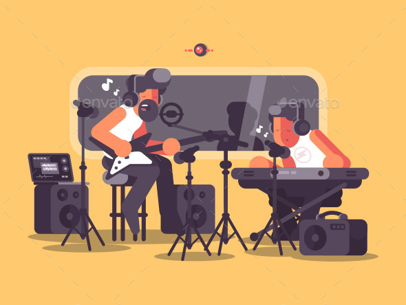 Sound Recording Studio with Audio Equipment - People Characters