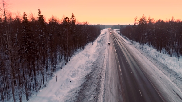 VideoHive Intercity Highway Among Woodland at Sunset in Winter 20100788 VideoHive Intercity Highway Among Woodland at Sunset in Winter 20100788