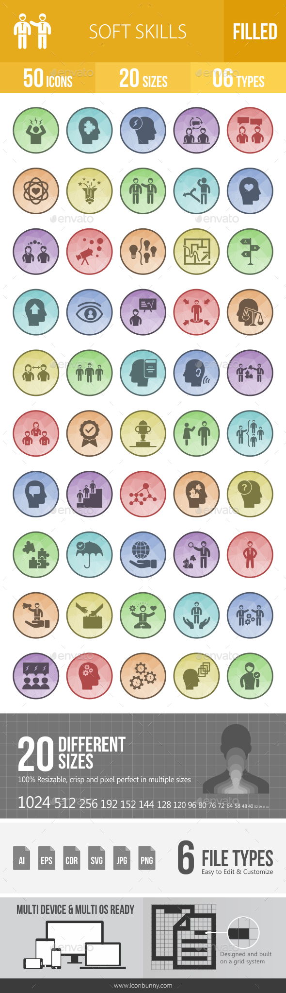 Soft Skills Filled Low Poly B/G Icons - Icons