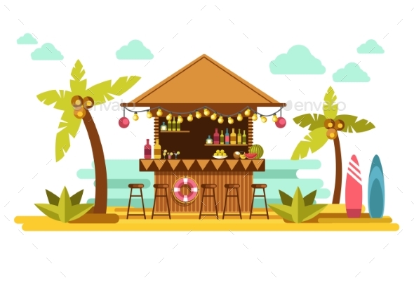 Beach Bar Cocktails in Tropical Resort for Summer - Seasons/Holidays Conceptual