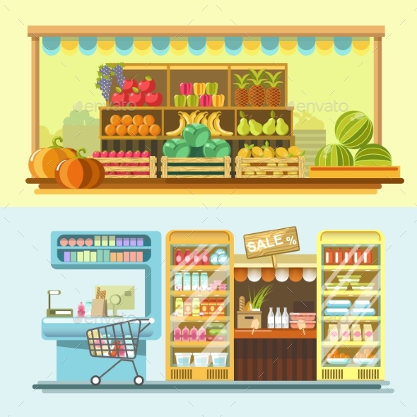 Counters of Shop or Store and Supermarket Product - Food Objects