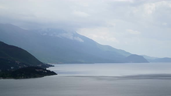 Rainy day, rain cloud passing over Lake Ohrid, Macedonia