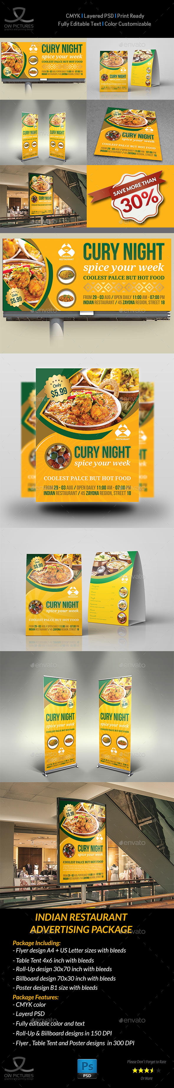 Indian Restaurant Advertising Bundle Template - Signage Print Templates